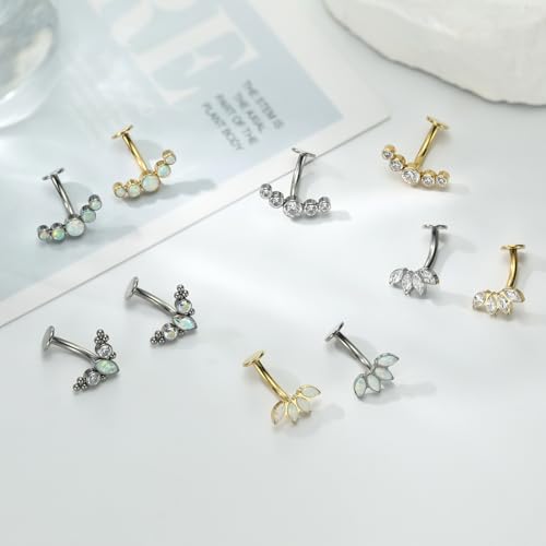 G23 Titanium Belly Jewelry 14G Flat Bottom Floating Belly Button Rings Curved Belly Barbell Navel Ring Belly Piercing 8/10/12/14mm Navel Rings Belly Piercings Jewelry for Women - color: Style5:Silver,5 Round CZ