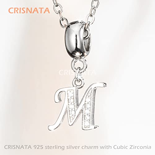 26 Letter Pendant Charms, Polished 925 Sterling Silver Complete Initial A-Z Dangling CZ Stone Alphabet Beads, fits European Bracelet Necklace, Gift for Mother/Father/Daughter/Son/Sister/Aunt - color: Letter M CZ Pendant Charm