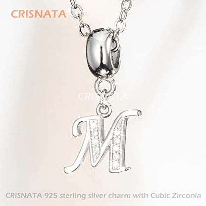 26 Letter Pendant Charms, Polished 925 Sterling Silver Complete Initial A-Z Dangling CZ Stone Alphabet Beads, fits European Bracelet Necklace, Gift for Mother/Father/Daughter/Son/Sister/Aunt - color: Letter M CZ Pendant Charm