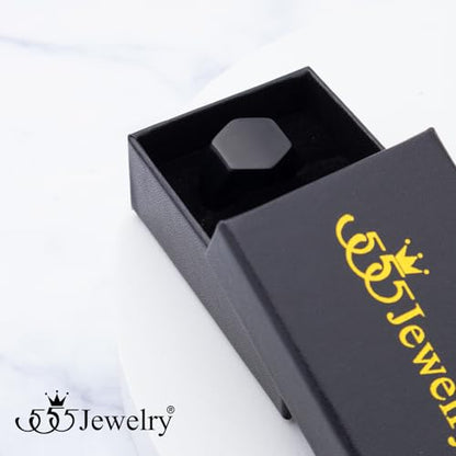 555Jewelry Stainless Steel Solid Plain High Polish Round Signet Ring for Men - color: Hexagon Black