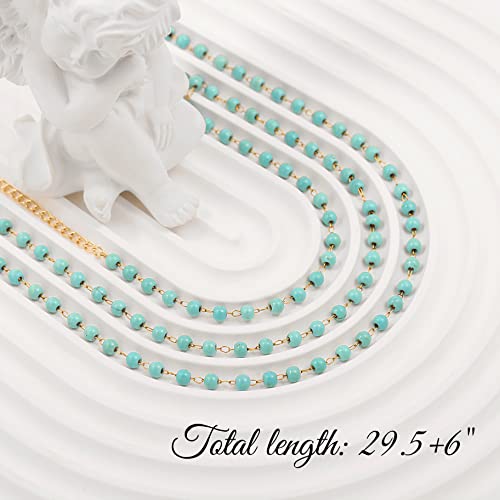 Adjustable 18k Gold Plated Waist Chain, Beach Bikini Body Chain, Handmade Boho Belly Chain - color: P.turquoise beads