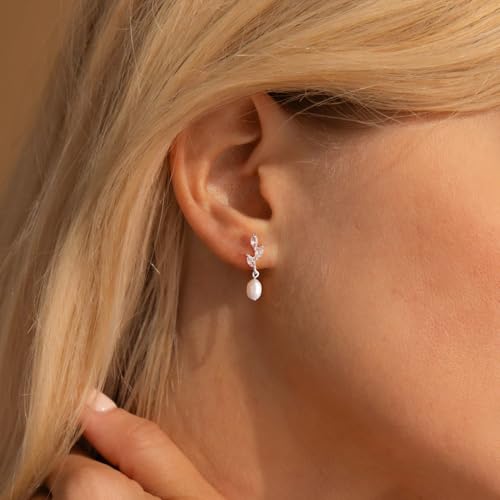 Pearl Earrings for Women:Gold Wedding Dangle Drop Earring Pearl Jewelry | 14K Gold Plated Pearl Drop Earrings for Women,Dainty Wedding Bride Earring Studs,Gold Dangle Drop Earring,Waterproof Jewelry - size: 1 pcs-4