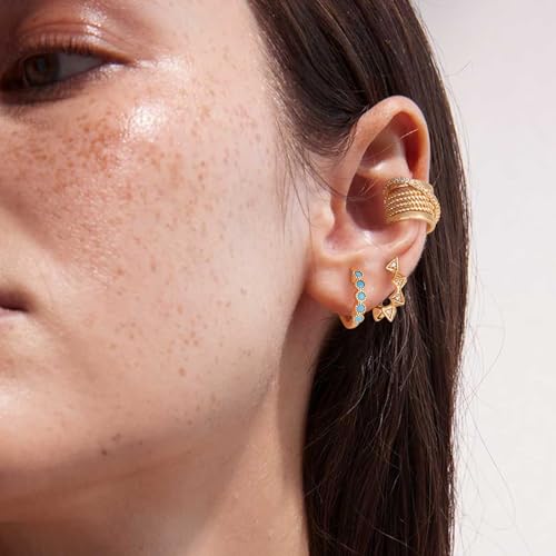 Chunky Ear Cuff Earrings for Women Single | Non Piercing, Clip On, 14K Gold Plated, Cubic Zirconia, Hypoallergenic, Jewelry Gifts - style: Single-line cross