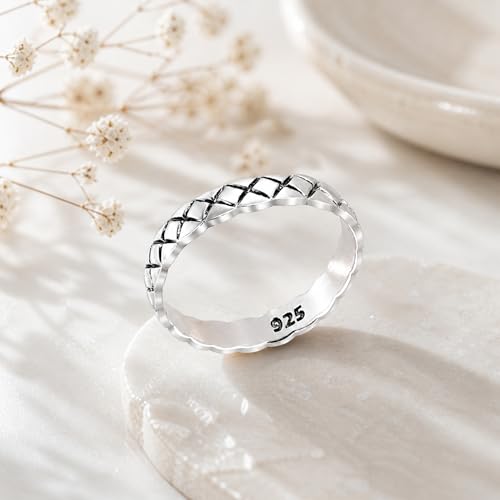 AeraVida Oxidized .925 Sterling Silver Diamond Cut Textured Band Ring 7-9 | Unique Textured Design, Durable, Timeless Style for Men and Women - size: 8