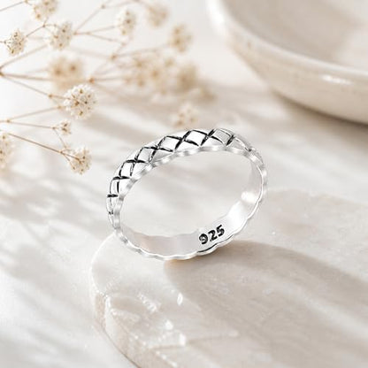 AeraVida Oxidized .925 Sterling Silver Diamond Cut Textured Band Ring 7-9 | Unique Textured Design, Durable, Timeless Style for Men and Women - size: 8
