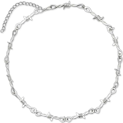 Stainless Steel Gothic Y2K Punk Rock Emo Biker Pendant Necklace | Cosplay Vintage Viking Alt Edgy Fashion Charm Necklace Jewelry for Men Women Active Daily Wear - style: Punk Barbed Wire(Adjustable)