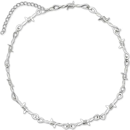 Stainless Steel Gothic Y2K Punk Rock Emo Biker Pendant Necklace | Cosplay Vintage Viking Alt Edgy Fashion Charm Necklace Jewelry for Men Women Active Daily Wear - style: Punk Barbed Wire(Adjustable)