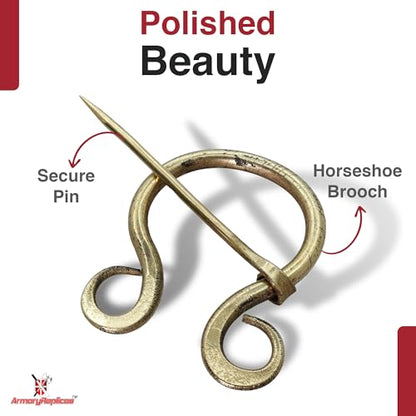 Armory Replicas™ Hand Forged Solid Brass Medieval Cloak Brooch – Viking, Celtic & Fibula Garment Pin Collection - style: Medieval Horseshoe