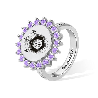 callie Custom Signet Ring - Engraved Text & Photo, Personalized Family Crest Coat Of Arms Rings, 925 Sterling Silver/Brass | Father's Day Jewelry Gifts for Men & Women - color: Birthstone