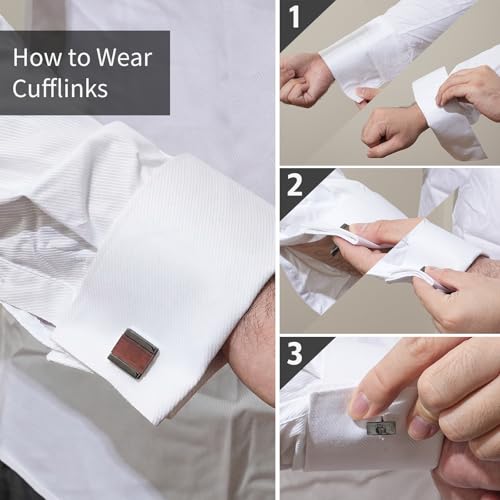 Cuff Links Mens Cufflinks Wood Inlay - Rectangular Brass Cuff Links with Gunmetal Finish, 3-Layer Electroplating, Unique Wood Grain Shirt Accessories for Business Wedding Tuxedo, Durable & Anti-Fade Jewelry Gift - color: Black/Wood
