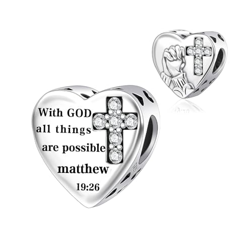 Bible Family Mom Wife Love Heart Dangle Charm 925 Sterling Silver Charms fits Bracelets and Necklace Pendant Bead Charms Jewelry Present for Women Family Friends - style: Bible - With God all things are possible Prayer Charm