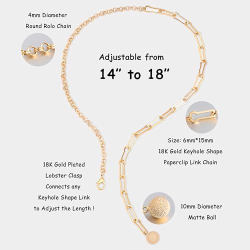 Aobei Pearl 18K Gold Plated Moon Star Lion Evil Eye Love Heart Cross Pendant Necklace Medallion Paperclip Chian Choker Layering Jewery for Women - color: Golden Matte Ball