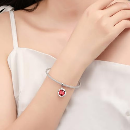Birthstone Charms for Women Bracelets Birthday Bead Charms fit Pandora Bracelets Mothers Day Gifts for Women - color: 07-July(Ruby)