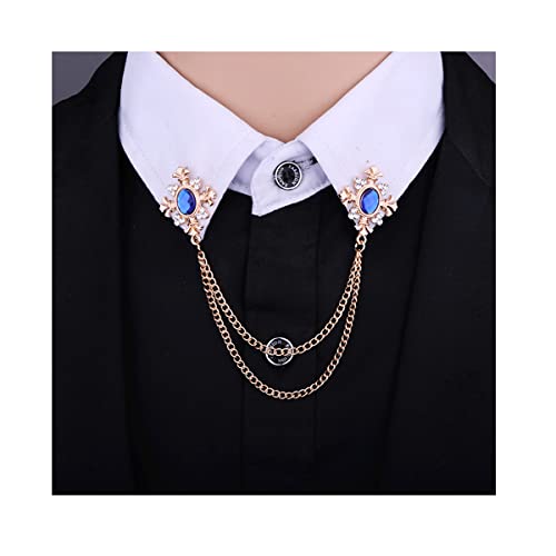 Collar Chain Pin for Men and Women - Hanging Tassel Brooch Lapel Pin for Business Suits - Bar Pin With Long Chain - Gifts - color: D: blue