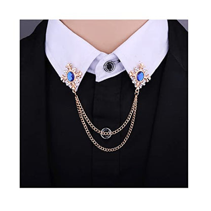 Collar Chain Pin for Men and Women - Hanging Tassel Brooch Lapel Pin for Business Suits - Bar Pin With Long Chain - Gifts - color: D: blue