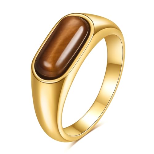 MYNENEY Signet Mens Pinky Rings Statement Wedding for Women - color: Brown stone-Gold