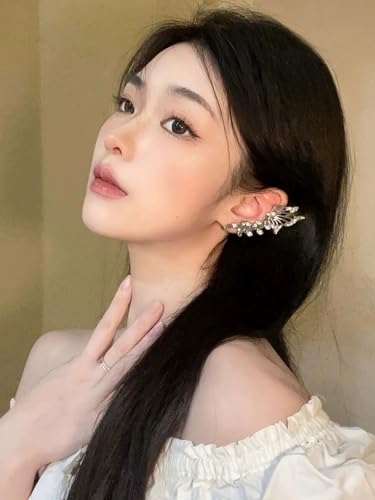 2Pcs Butterfly Ear Cuffs Rhinestone Clip On Earrings | Rhinestone butterfly ear cuffs with non piercing clip on design; silver ear wrap climber jewelry for parties and weddings - style: Style A Silver