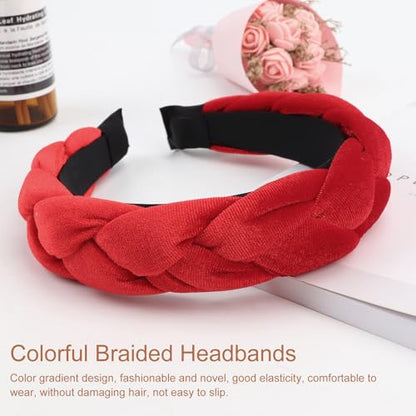 DRESHOW Braided Headbands for Women Velvet Hair Hoop Elastic Criss Cross Hair Bands Accessories - color: 01 Pc Velvet Braided: Red a