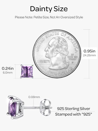 ChicSilver 925 Sterling Silver Earrings Sparkling Heart/Round/Princess Cut Birthstone Earrings for Women Birthday Jewelry with Gift Box - style: A.June(Alexandrite)-Princess Cut