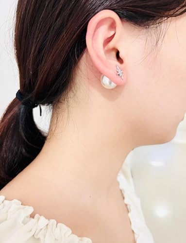 Pearl and Rhinestone Stud Earrings for Women Retro Statement Earrings Wedding Party Prom Jewelry - color: North Star Pearl-Silver