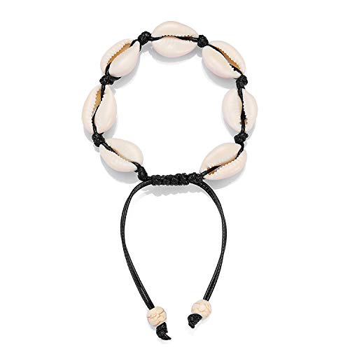 Starain 2Pcs Shell Necklace Anklet for Women Handmade Adjustable Puka Beach Shell Necklace Set - color: A-Black