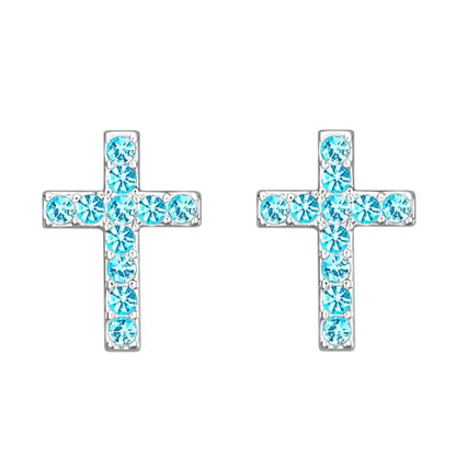Cross Stud Earrings for Women,Initial Letter Cross Earrings Gifts Jewelry for Women - color: 03-March-Aqua Blue