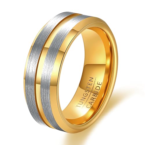 Tungsten Wedding Band Ring for Men 6mm 8mm Classic Groove Tungsten Wedding Band Ring for Men Matte Finish Comfort Fit Size 7-12 - color: 8mm Groove Silver-Gold
