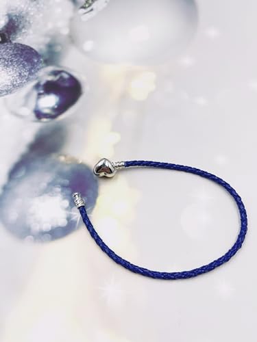 GMXLin Leather Charm Bracelet Heart Snap Clasp Clip Lock Handmade Braided Wristband Compatible with Women Pandora Charm Bead - color: Blue
