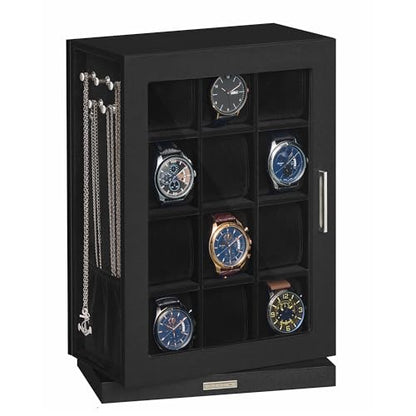 SONGMICS Watch Box 12 Slots with Glass Windows, 360° Rotating Vertical Watch Display Case, Jewelry Sunglasses Ring Storage, 10 Necklace Hooks, Removable Pillows, Velvet Lining, Ink Black UJWB028B01 - color: Ink Black, size: 12 Slot