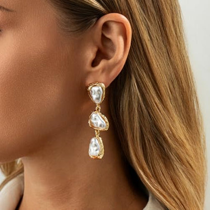 Baroque Pearl Dangle Drop Earrings for Women Gold Plated Irregular Pearl Earrings Fashion Statement Jewelry for Wedding Party - color: Gold