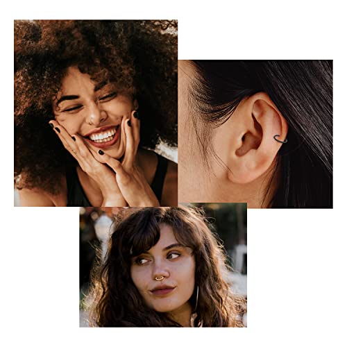 GAGABODY 2 Pcs Nose Rings 22G 20G 18G 16G 14G 12G 10G 8G Surgical Steel Piercing Rings for Nose Septum Cartilage Helix Tragus Conch Rook Daith Lobe from 5mm to 16mm Seamless Hoop Unisex Hinged Earrings - color: Black-Twisted