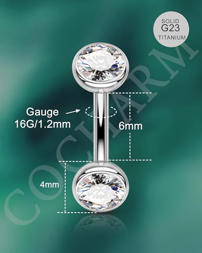 Cute Titanium Rook Earrings 16g Silver Surgical Steel Rook Piercing Jewelry 6mm 8mm Eyebrow Rings Eyebrow Barbell Threaded Dainty Rook Bar Nickel Free - size: 6mm