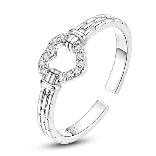 925 Sterling Silver Adjustable Rings for Women 14K Gold Plated Thumb Rings | Stackable Statement Eternity Rings Dainty Starfish Star Moon Heart Lucky Open Ring Trendy Jewelry Birthday Gifts for Ladies - color: Love Twisted Chain Ring