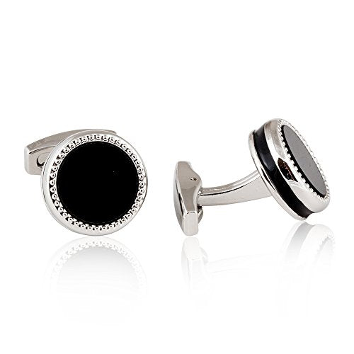 Cuff-Daddy Tuxedo Cufflinks Studs Formal Set Black Enamel Silver with Presentation Box Gift Party Special Occasions Wedding Anniversary