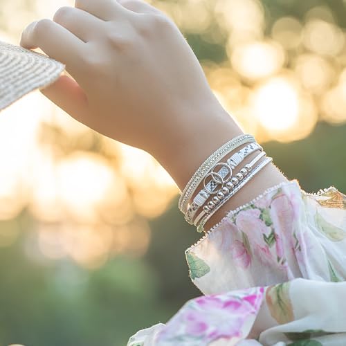 FANCY SHINY Boho Leather Wrap Bracelet Stackable Infinity Chunky Cuff Bracelets Western Hippie Outfits Jewelry Valentine Gifts for Women - color: Snakeskin White