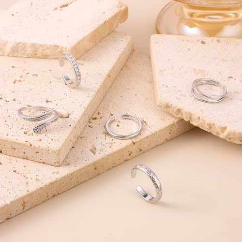 SONNYX 9Pcs 18K Gold Plated Gold Toe Rings for Women | Adjustable Silver Toe Rings Foot Jewelry for Summer Beach - color: Silver1
