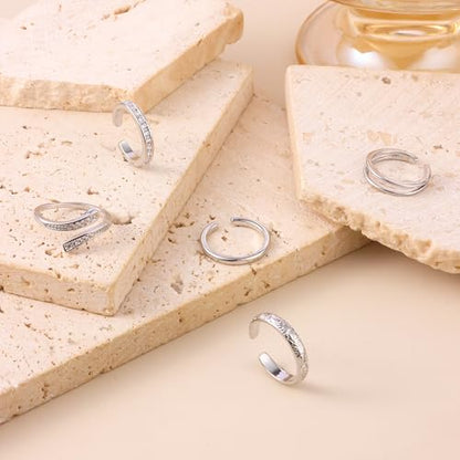 SONNYX 9Pcs 18K Gold Plated Gold Toe Rings for Women | Adjustable Silver Toe Rings Foot Jewelry for Summer Beach - color: Silver1
