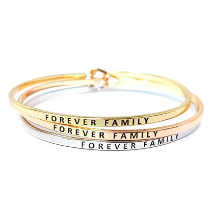 by you Inspirational Positive Message Engraved Thin Cuff Bangle Hook Bracelet - color: Forever Family-Rosegold