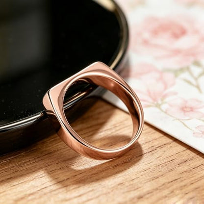 Square Signet Style Titanium Steel Classical Wedding Engagement Ring | Classical Simple Plain Wedding Engagement Statement Ring,Square Shape Signet Style Titanium steel Steel - color: Rose gold