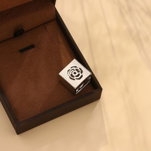 Dainty Square Silk Scarf Ring Brooch for Women Girls Fashion Geometric Rose Flower Carved Shawl Scarves Buckle Wrap Clasp Clip Rings Brooches Fashion Dress Accessories Jewelry - color: Silver