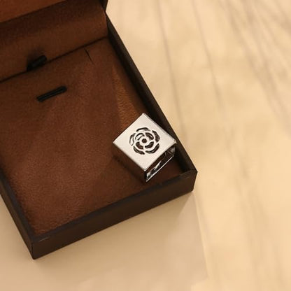 Dainty Square Silk Scarf Ring Brooch for Women Girls Fashion Geometric Rose Flower Carved Shawl Scarves Buckle Wrap Clasp Clip Rings Brooches Fashion Dress Accessories Jewelry - color: Silver
