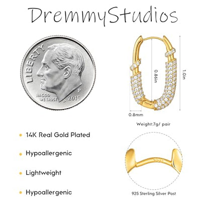 DREMMY STUDIOS Gold Dainty Huggie Hoop Earrings 18K Gold Plated Exquisite Open Tassel Dangle Charm Drop Sleeper Geometric Cross Coin Star Heart White CZ Simple Hypoallergenic Earrings for Women - color: U shaped-Hoop