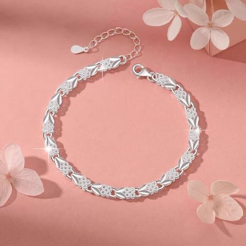 925 Sterling Silver Plated Heart Charm Bracelet for Women - Dainty Chain Love Gift Idea - style: Style12