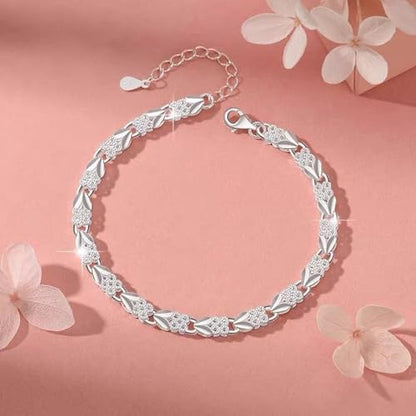 925 Sterling Silver Plated Heart Charm Bracelet for Women - Dainty Chain Love Gift Idea - style: Style12