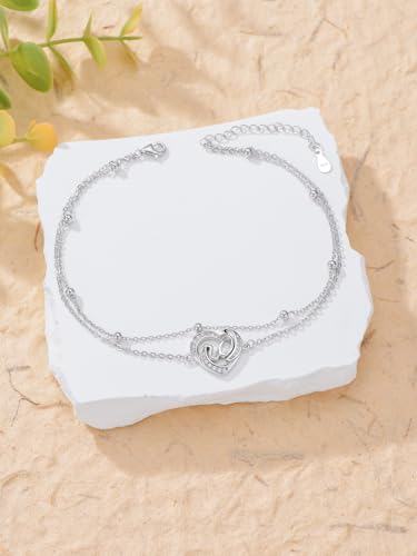 Dorunmo Initial Anklet 925 Sterling Silver Letter A-Z Layered Heart Anklet Beach Jewelry Birthday Gifts for Women - color: W