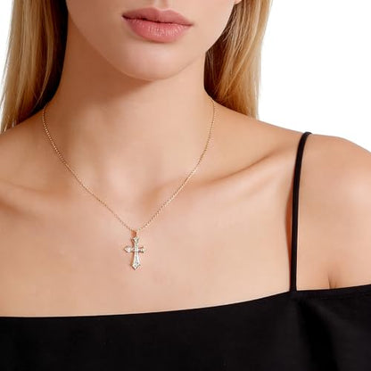 Gold Plated Imitation Diamond Cross Necklace and Earrings Set for Women Cubic Zirconia Trendy Stud Earrings and Cross Pendant Necklaces Jewelry Set Dainty Cross Cute Faith Jewelry Gifts Set - color: Gold