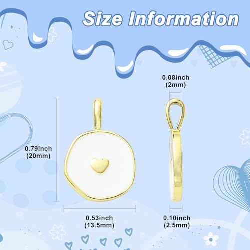 DanLingJewelry10Pcs White Heart Charms Flat Round with Heart Brass Enamel Charms for Jewelry Making Bracelet Earrings Necklace