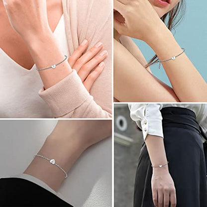KunBead Initial Engraved Letter Bracelets Dainty Mini Size Heart Love Charm Stainless Steel Bracelets for Women Birthday Jewelry - style: M