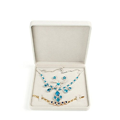 Jewelry Set Velvet Box Necklace Earring Ring Necklace Bracelet Gift Display Case Wedding Jewelry Storage Holder (Beige) - color: Beige