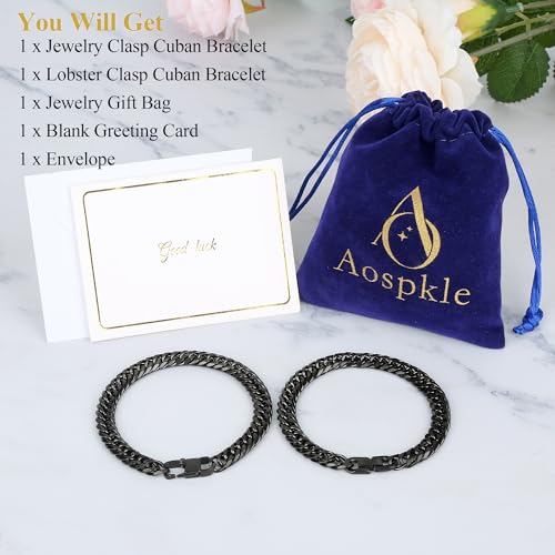 2PCS Cuban Link Bracelet, Silver Gold Black Sturdy 316L Stainless Steel Cuban Link Chain for Men Jewelry Set with Gift Message Card 8mm, 7/8/9 Inches - color: Black, size: 9 inches